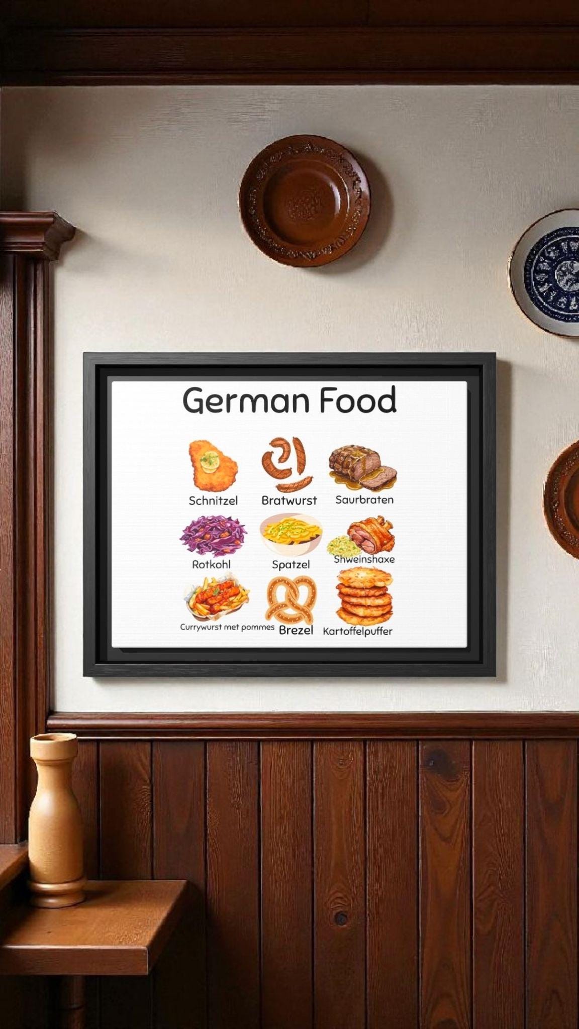 German Food Art Print • Kitchen Wall Decor • European Cuisine Canvas • Cozy Cafe Artwork • Bavaria & German Food Illustration