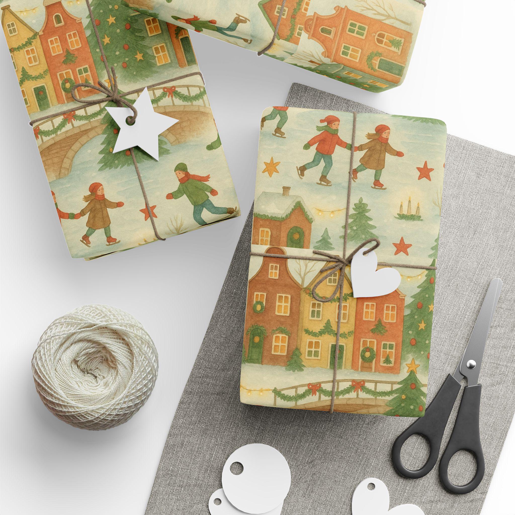 Amsterdam Canal House Christmas Wrapping Paper • Dutch Holiday Gift Wrap • European Christmas Market Paper • Festive Dutch Architecture Patt