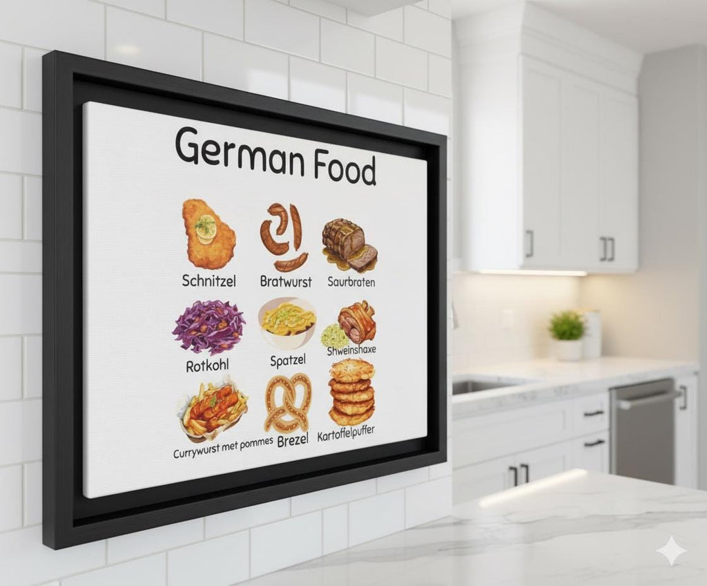 German Food Art Print • Kitchen Wall Decor • European Cuisine Canvas • Cozy Cafe Artwork • Bavaria & German Food Illustration