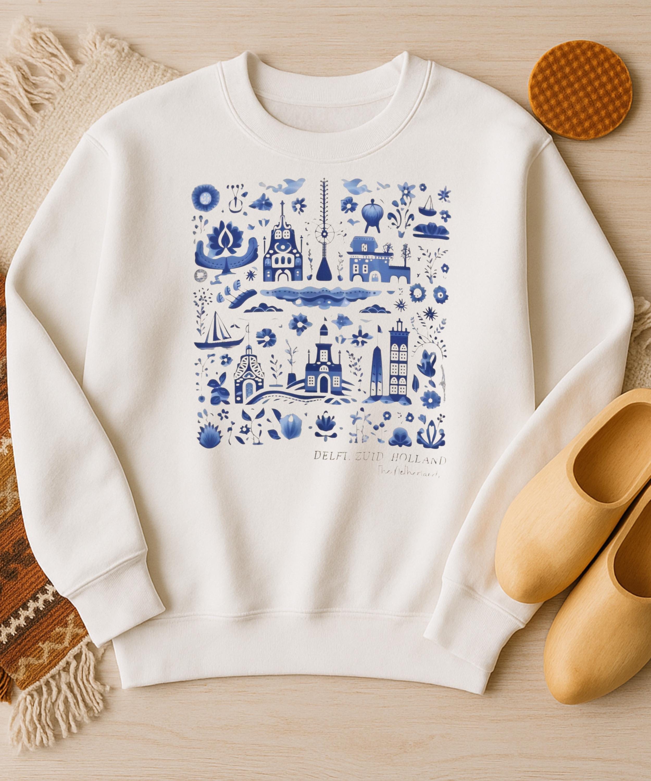 Delft Blue Holland Sweatshirt • Dutch Tile Print Crewneck • Netherlands Heritage Sweater • Cute Dutch Aesthetic Pullover • European Travel
