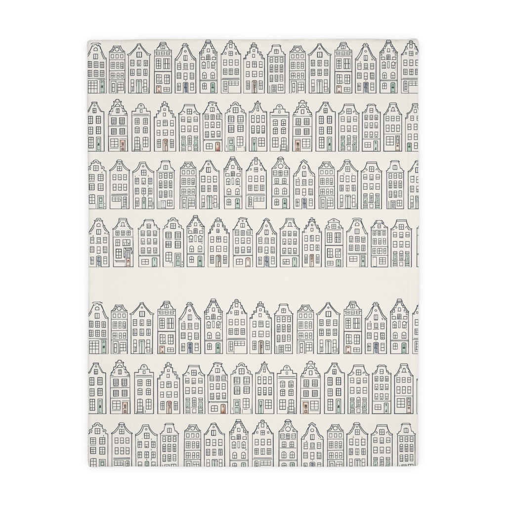 Dutch Houses Blanket | Neutral Nursery Throw | Cozy European Home Decor | Minimal Scandinavian Style | Baby and Toddler Gift