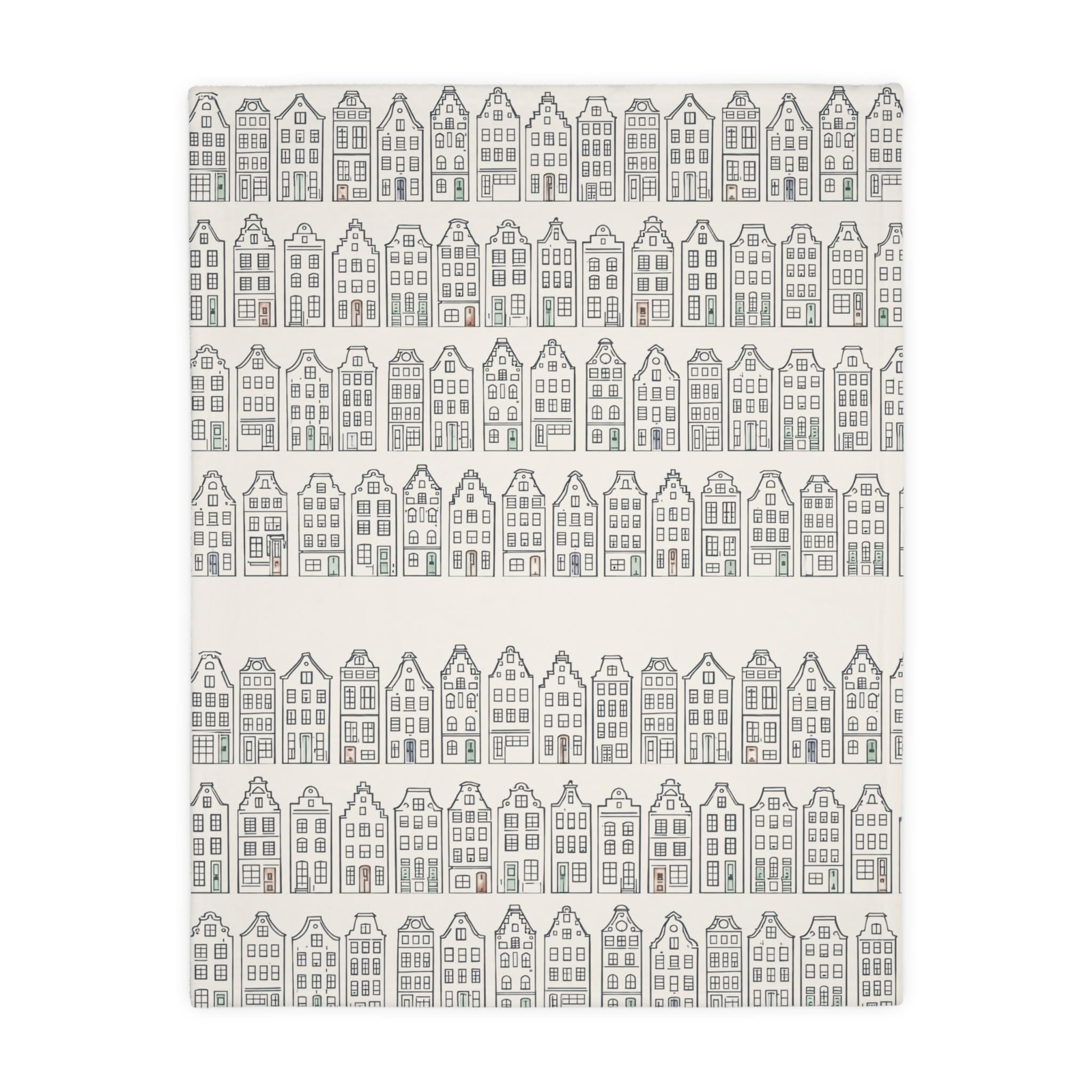 Dutch Houses Blanket | Neutral Nursery Throw | Cozy European Home Decor | Minimal Scandinavian Style | Baby and Toddler Gift
