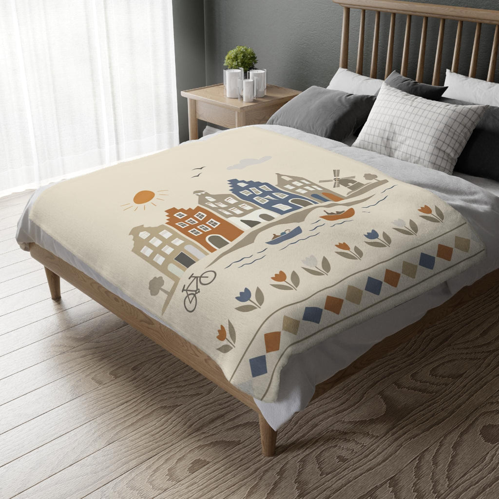 Dutch Canal Houses Blanket | Neutral Amsterdam Decor Throw | Cozy European Home | Netherlands Inspired Gift