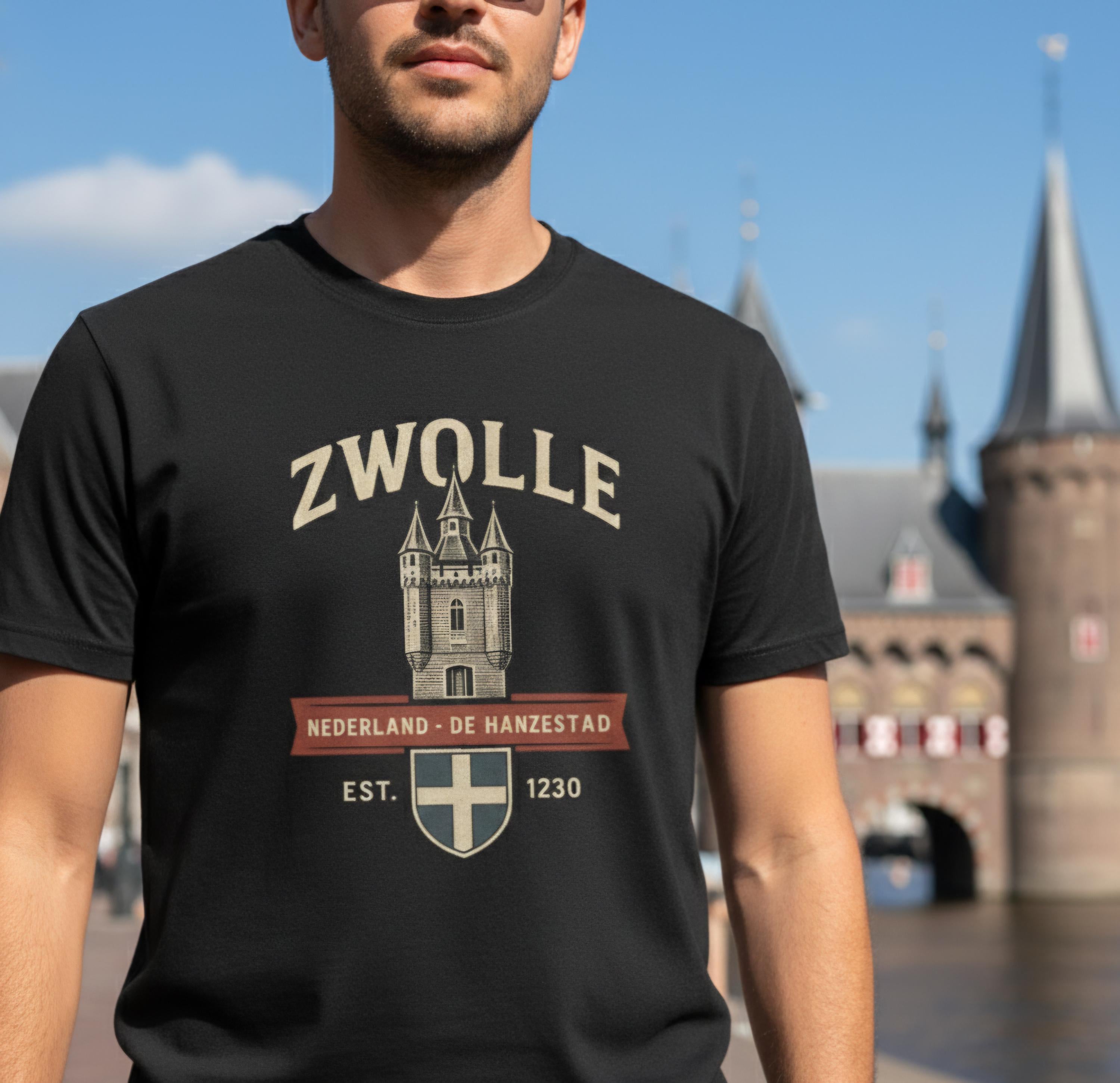 Zwolle Shirt Men | Vintage Hanzestad Sweatshirt | Sassenpoort Graphic | Netherlands Heritage Clothing | Dutch City Long Sleeve |Rustic Dutch