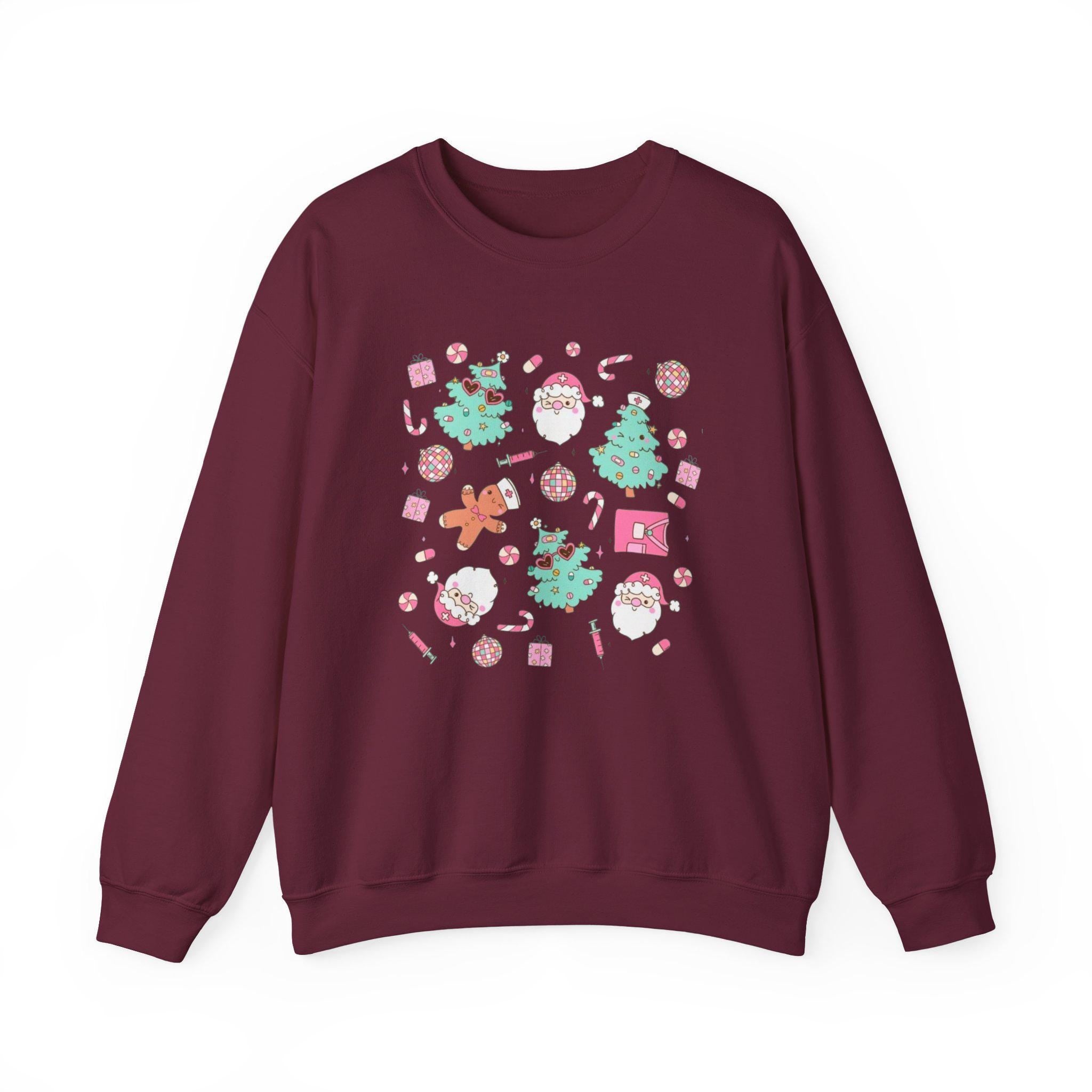 Kawaii Nurse Christmas Sweatshirt , Cute Medical Holiday Crewneck , Santa & Scrubs Xmas Sweater for Nurses, Doctors, Healthcare Workers