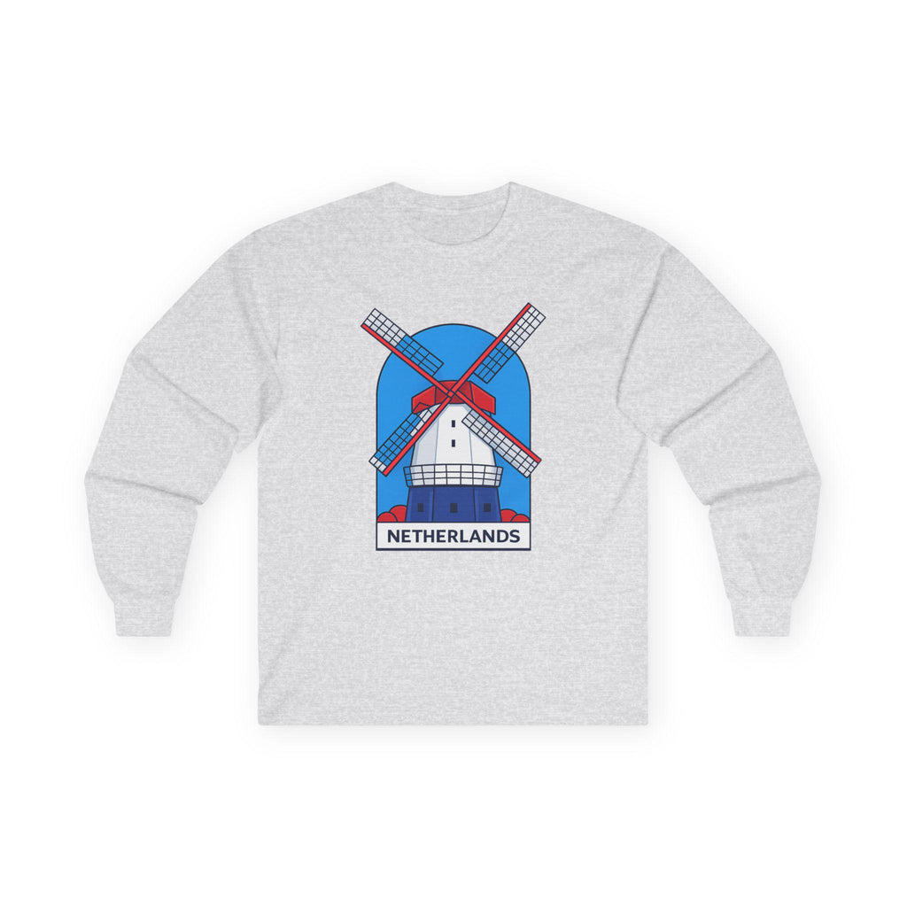 Dutch Windmill Illustration Long Sleeve Tee | Netherlands Graphic Tee