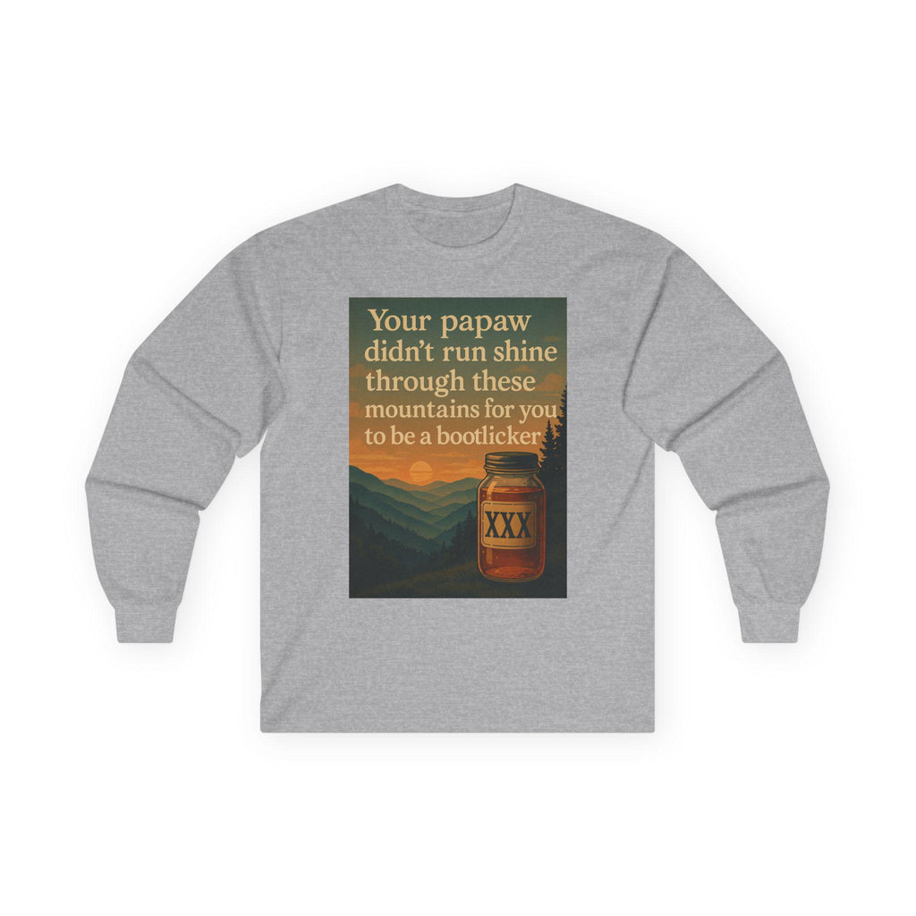 Vintage Bootlegger Longsleeve T-Shirt – Appalachian Moonshine Tee, Retro Country Shirt, Rustic Mountain Long Sleeve