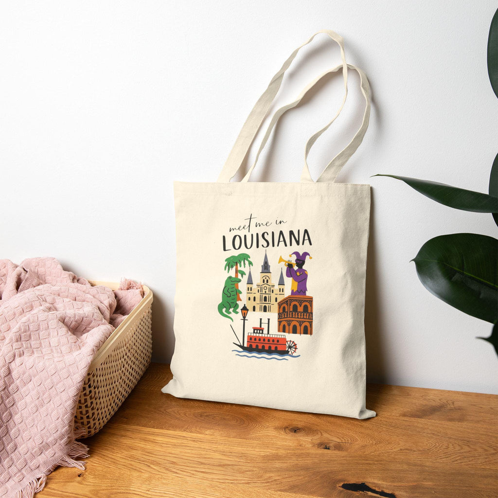 Meet Me in Louisiana Tote Bag | New Orleans Icons Tote | Mardi Gras Riverboat Canvas Bag | Louisiana Gift