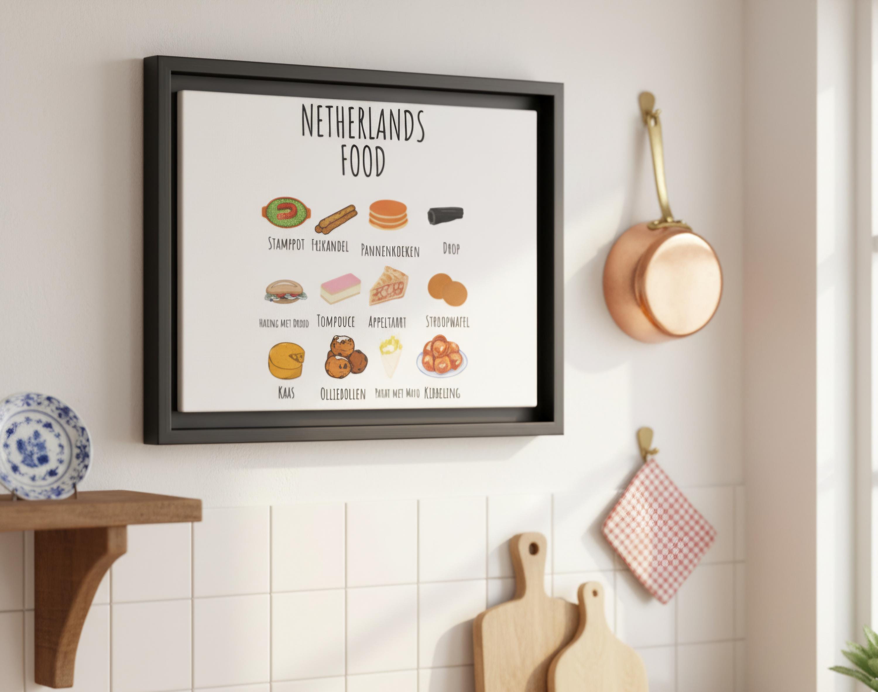 Dutch Food Print – Netherlands Kitchen Wall Art | Framed Canvas | Dutch Cuisine Poster for Kitchen or Dining Room