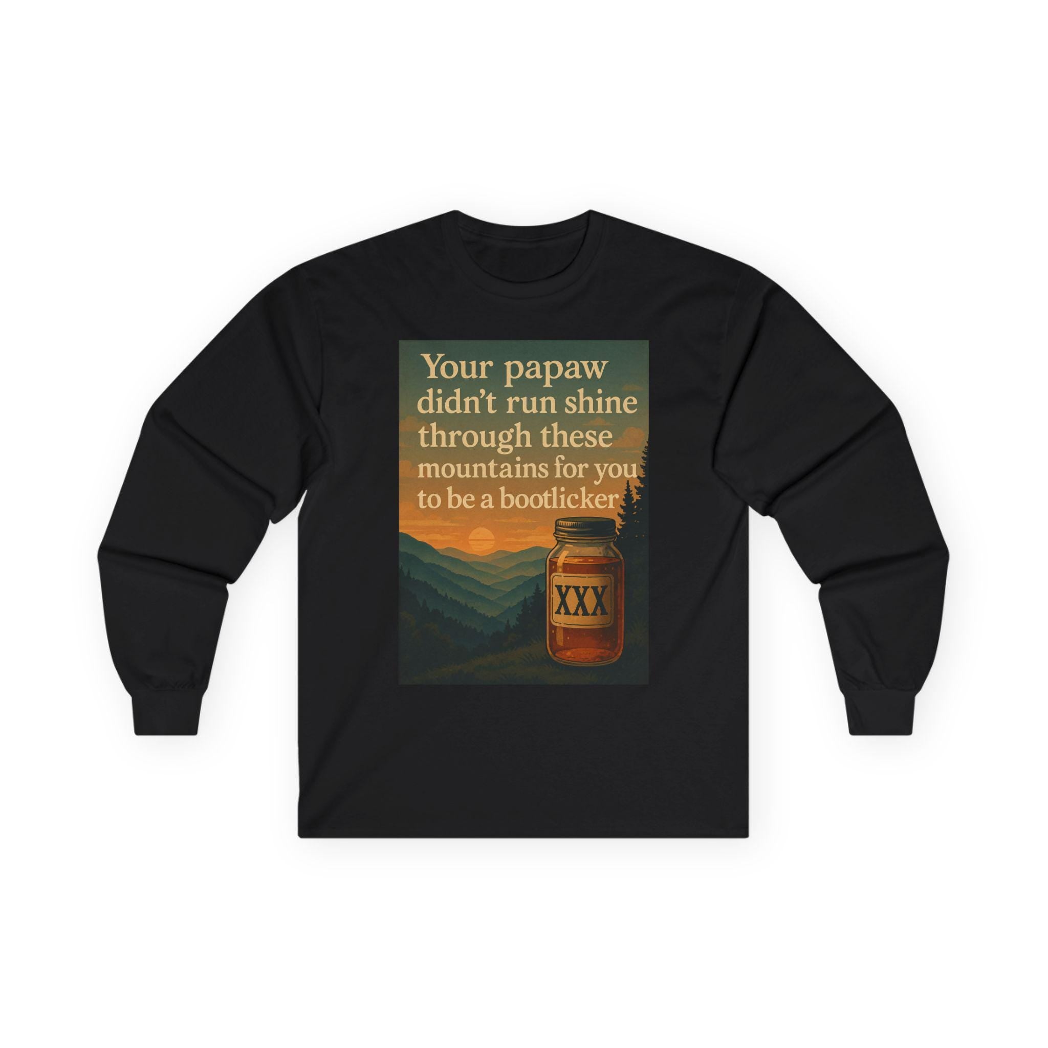 Vintage Bootlegger Longsleeve T-Shirt – Appalachian Moonshine Tee, Retro Country Shirt, Rustic Mountain Long Sleeve