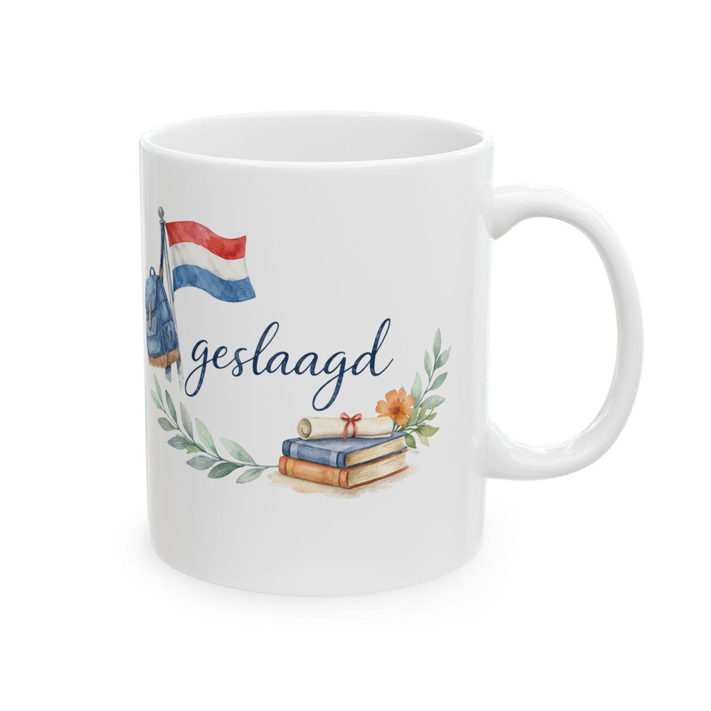 Geslaagd Mug | Dutch Graduation Gift | Watercolor Diploma & Flag | Trots op Jou Cadeau | Eindexamen Geslaagd Beker