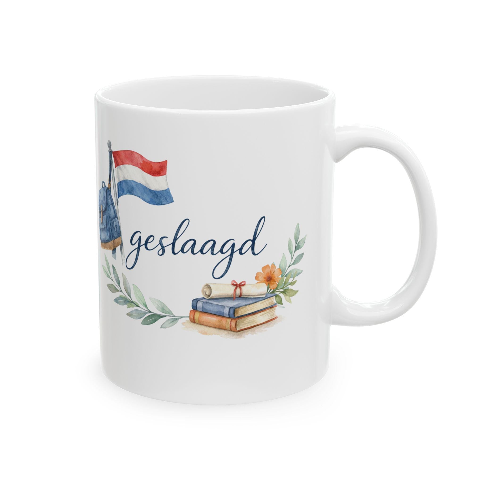 Geslaagd Mug | Dutch Graduation Gift | Watercolor Diploma & Flag | Trots op Jou Cadeau | Eindexamen Geslaagd Beker