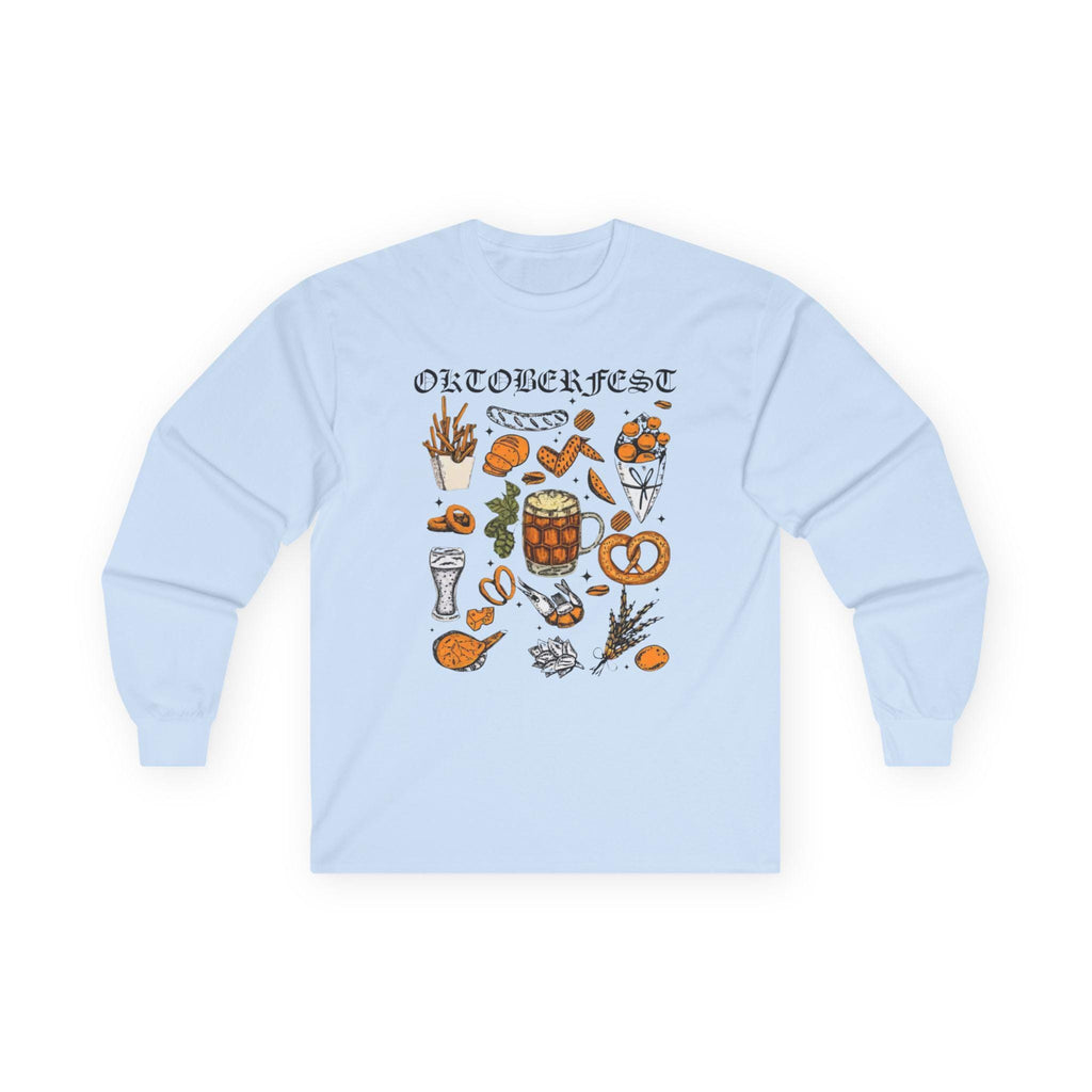 Oktoberfest Long Sleeve Shirt – German Bier & Food Graphic Tee, Bavarian Festival Top, Fall Party Shirt