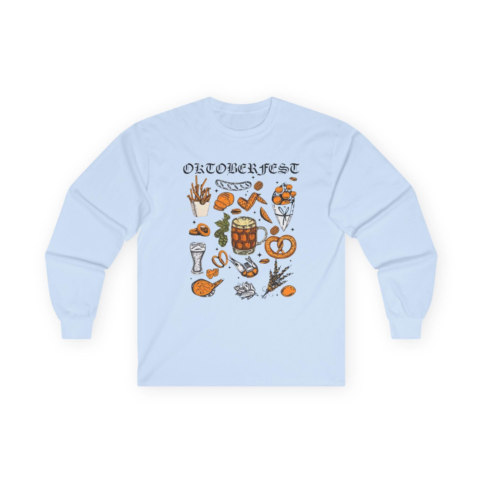 Oktoberfest Long Sleeve Shirt – German Bier & Food Graphic Tee, Bavarian Festival Top, Fall Party Shirt