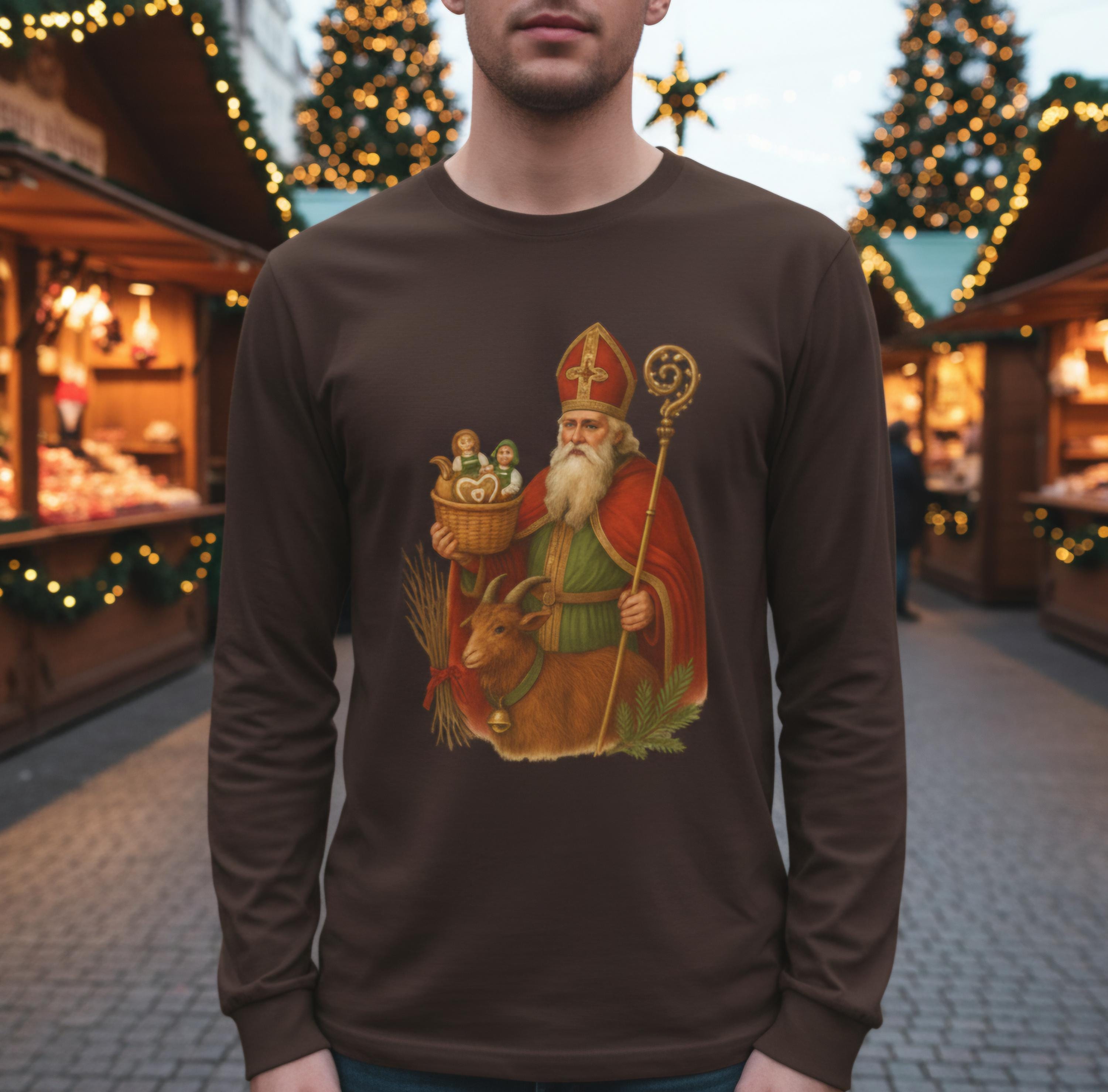 Vintage St. Nicholas German Christmas Shirt • Traditional Santa Claus Tee • Old World Holiday Long Sleeve