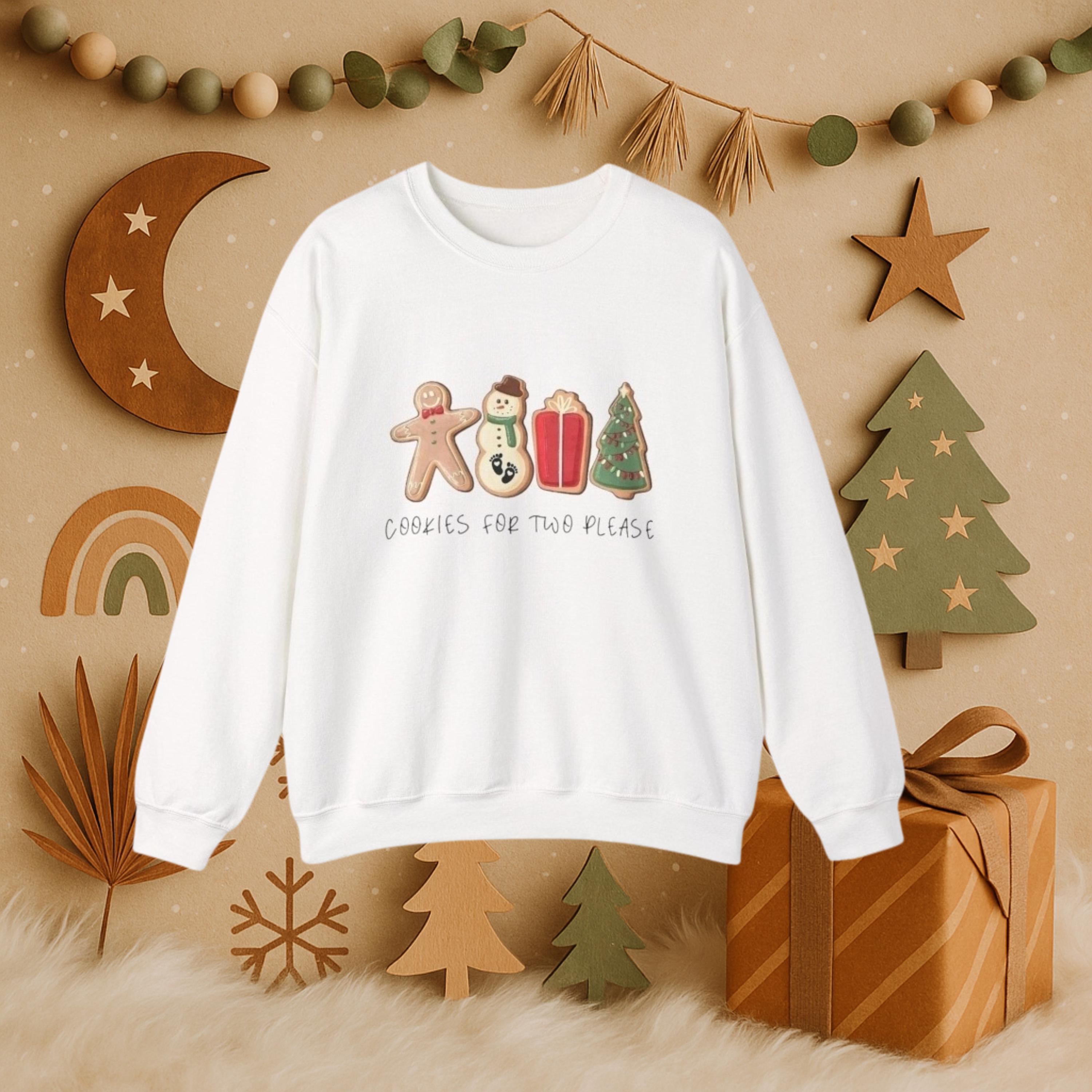 Maternity Christmas Sweatshirt • Cookies for Two Pregnancy Announcement • Cute Holiday Mom-to-Be Sweater • Cozy Pregnancy Reveal Crewneck