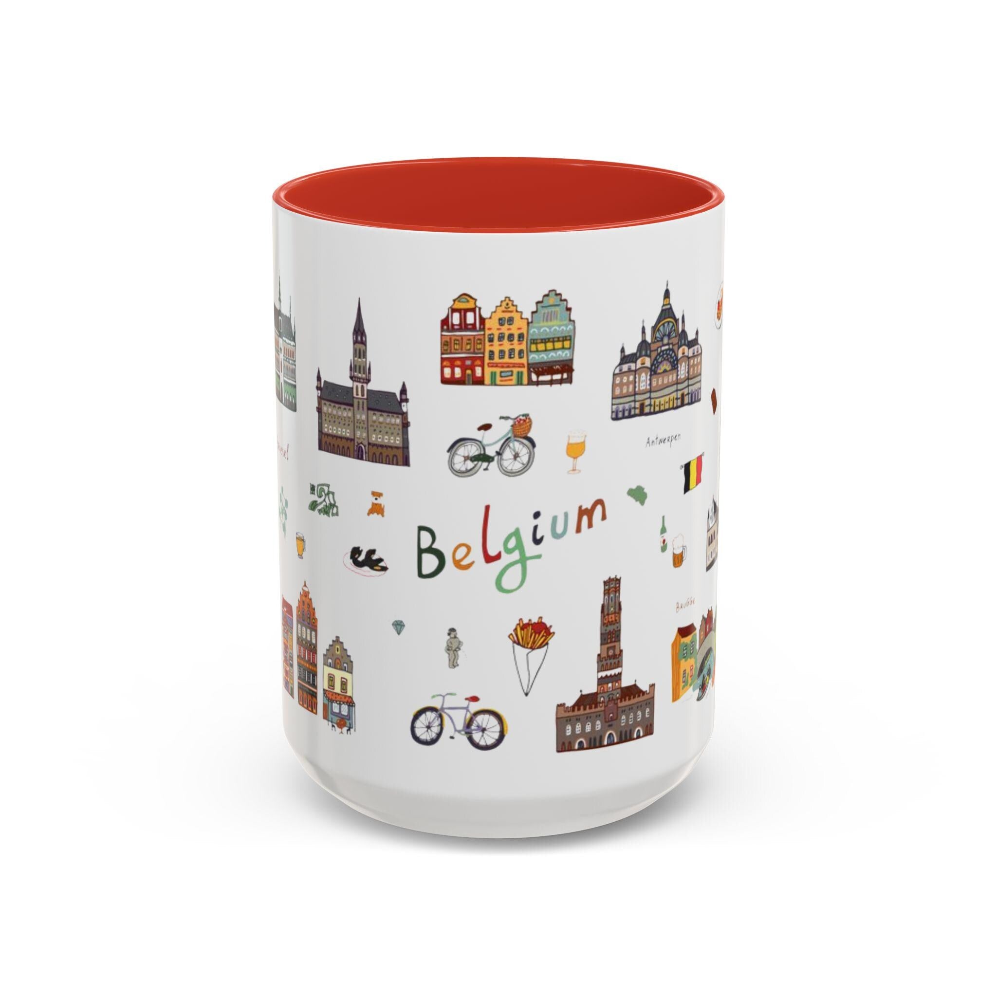 Belgium Travel Mug | Cute Belgium Landmarks Mug | Brussels Ghent Antwerp Souvenir Cup | European Travel Gift
