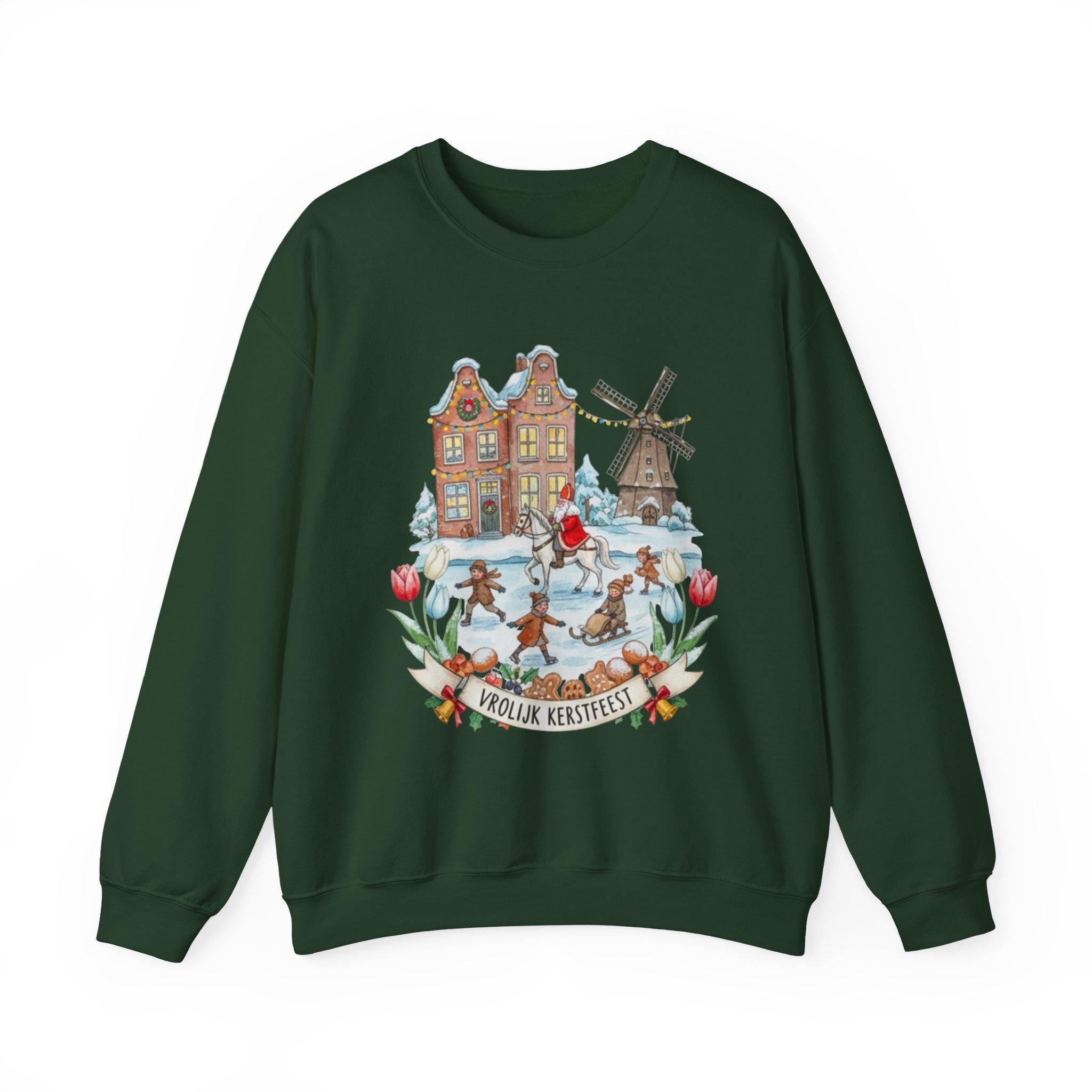 Vrolijk Kerstfeest Dutch Christmas Sweatshirt – Ice Skating Winter Pullover | Netherlands Holiday Sweater