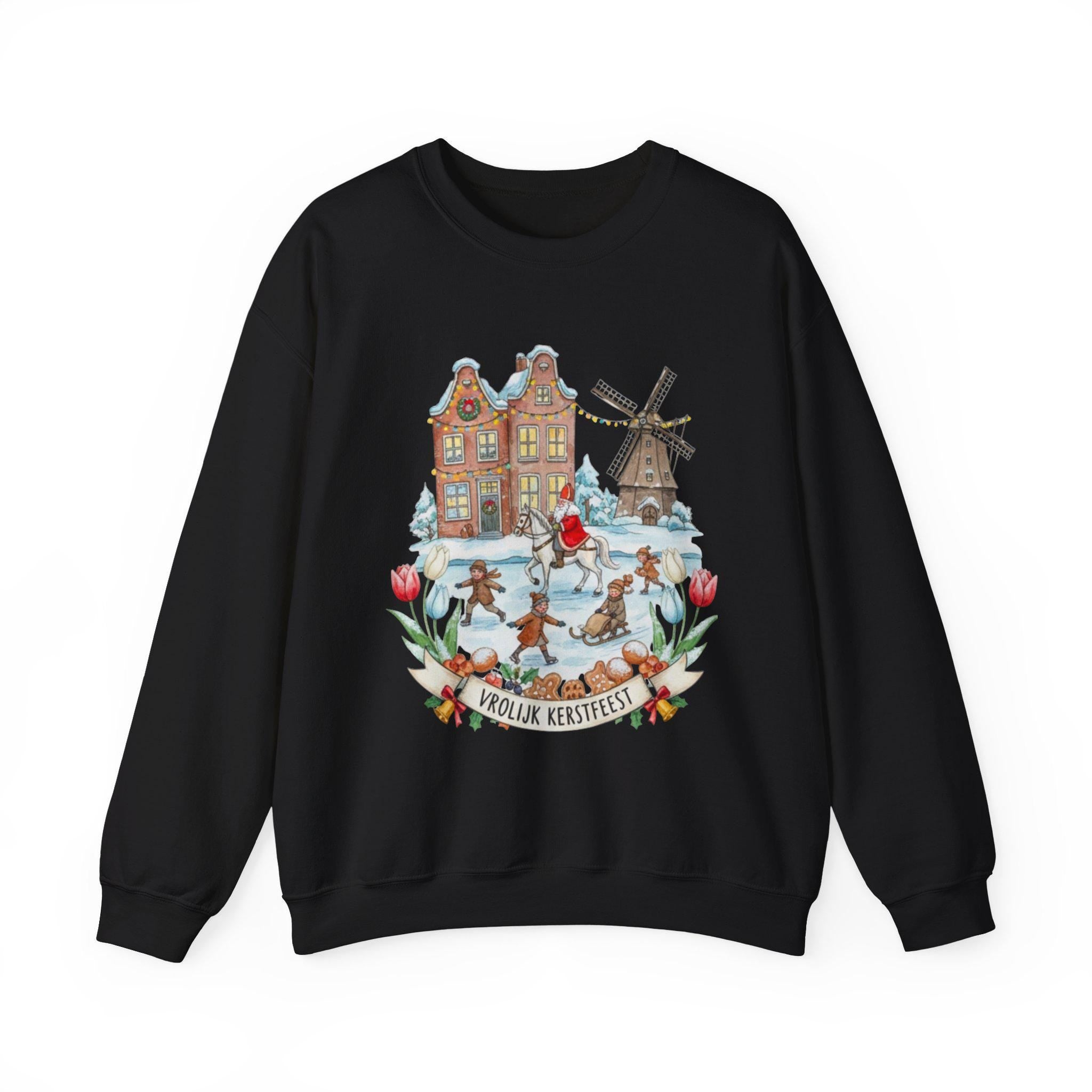 Vrolijk Kerstfeest Dutch Christmas Sweatshirt – Ice Skating Winter Pullover | Netherlands Holiday Sweater