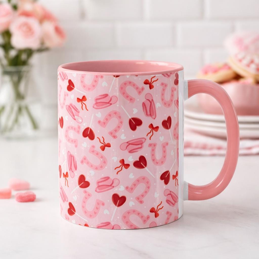 Valentine Cowgirl Mug | Pink Western Heart Coffee Cup | Coquette Cowboy Mug | Cute Valentine Gift for Her | Western Love Mug