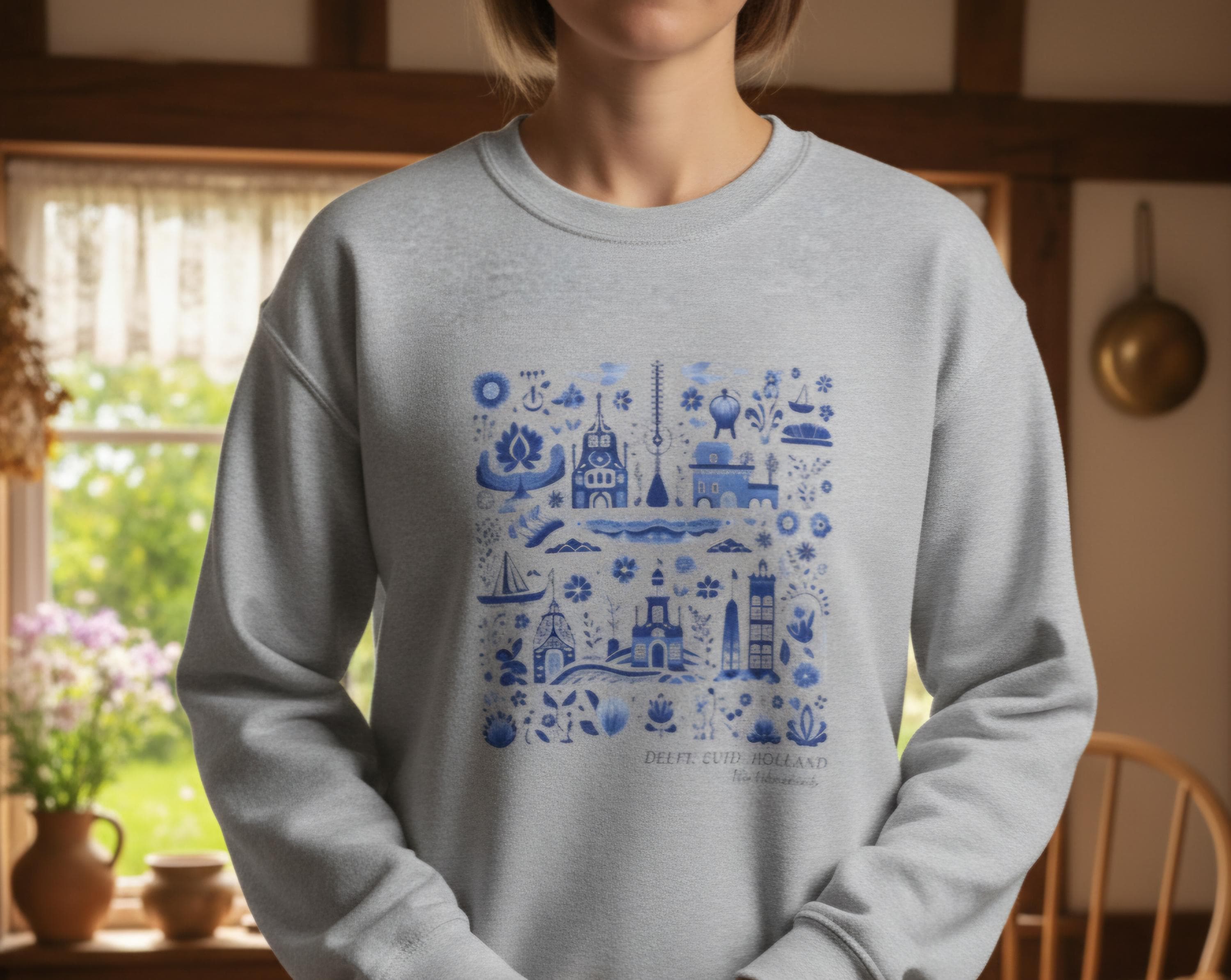 Delft Blue Holland Sweatshirt • Dutch Tile Print Crewneck • Netherlands Heritage Sweater • Cute Dutch Aesthetic Pullover • European Travel
