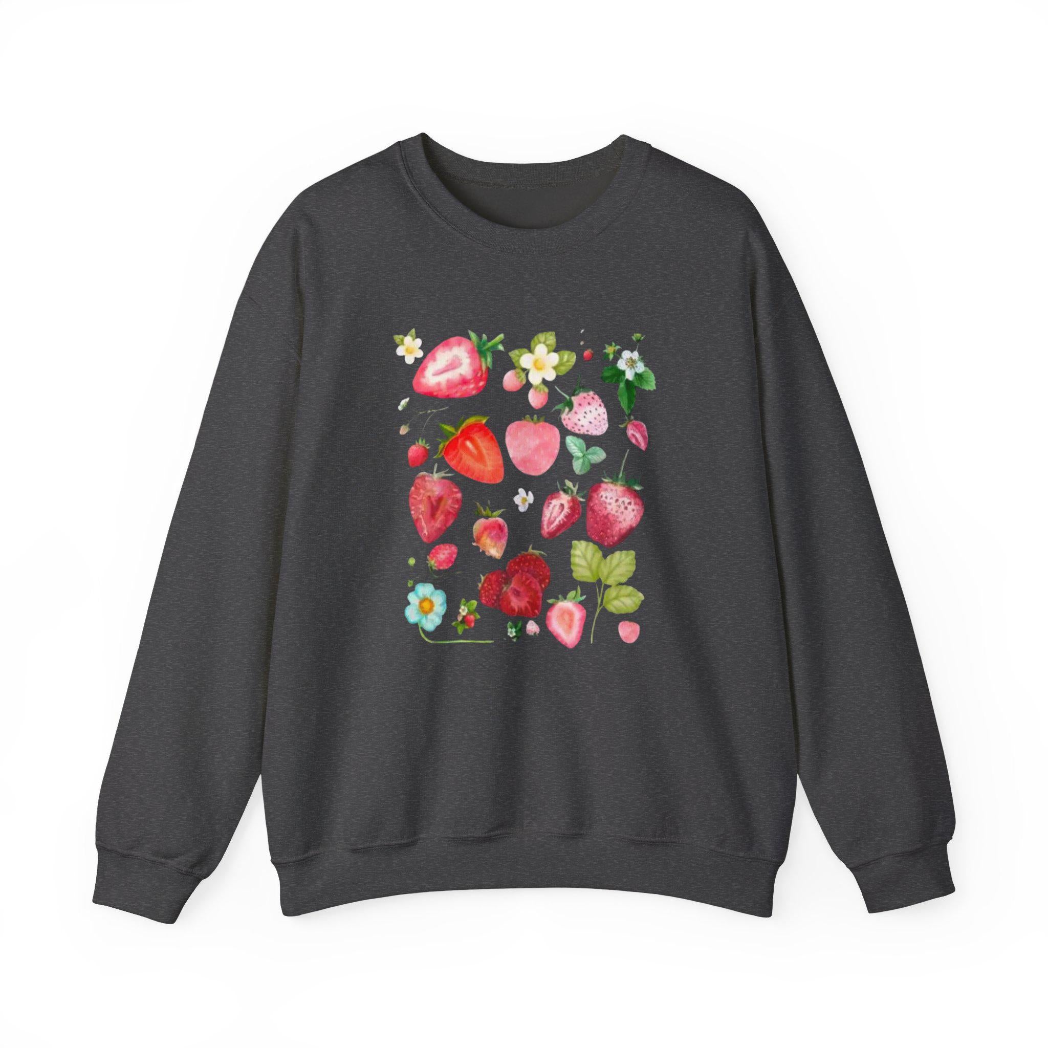 Strawberry Floral Crewneck Sweatshirt, Summer Unisex Top