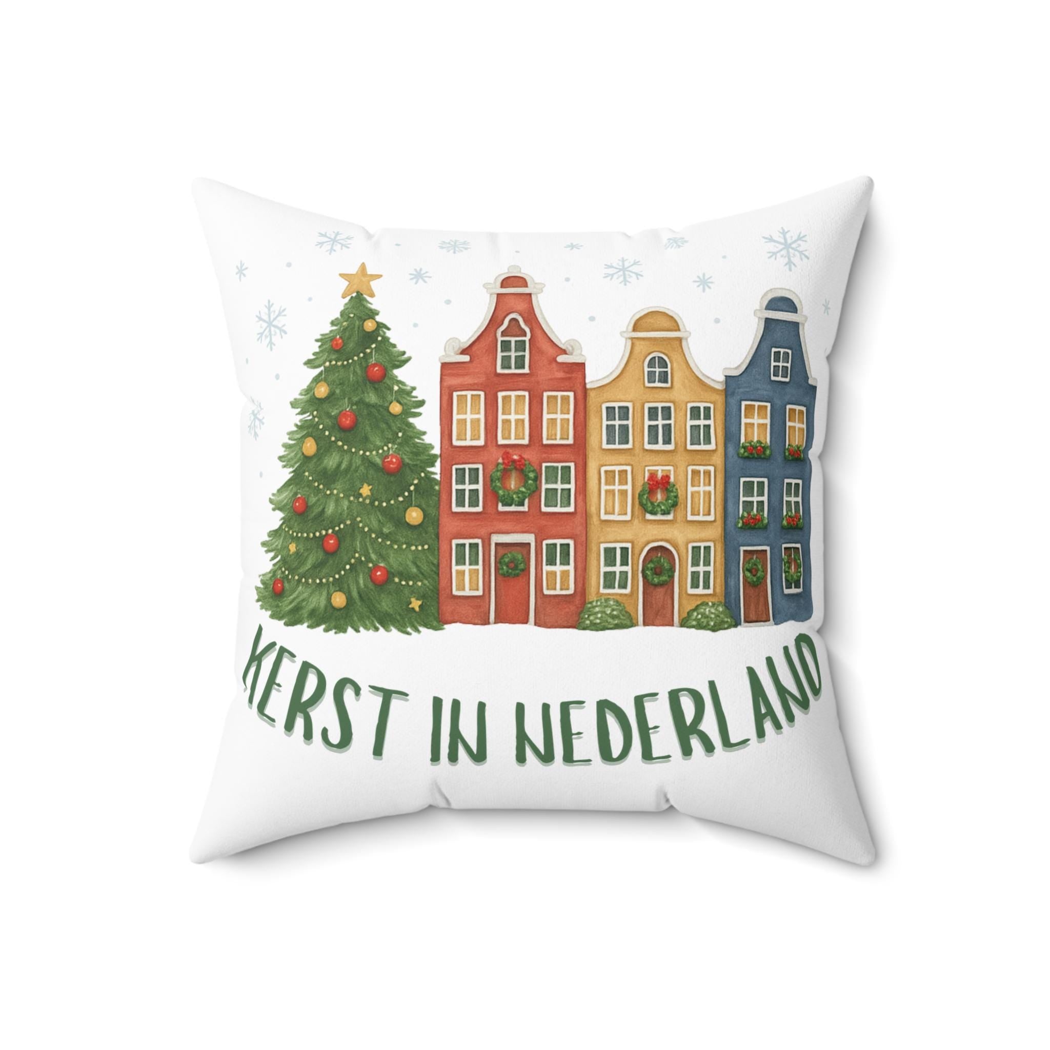 Dutch Christmas Pillow, Kerst in Nederland Cushion, Amsterdam Canal Houses Throw Pillow, Cozy Dutch Holiday Decor, Gezellig Christmas Accent
