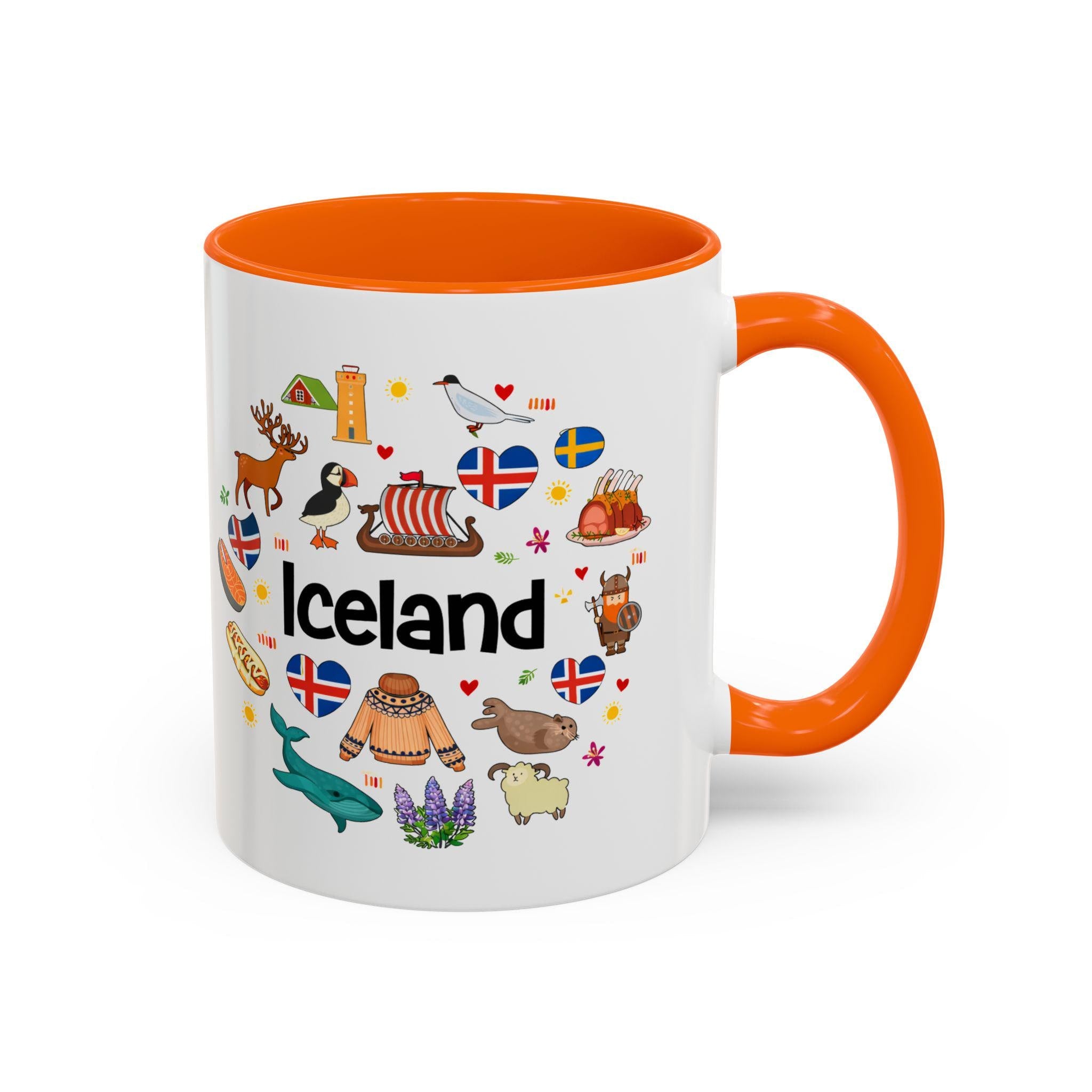 Iceland Icons Coffee Mug | Iceland Travel Souvenir Mug | Nordic Illustration Accent Mug | Scandinavian Gift for Travelers
