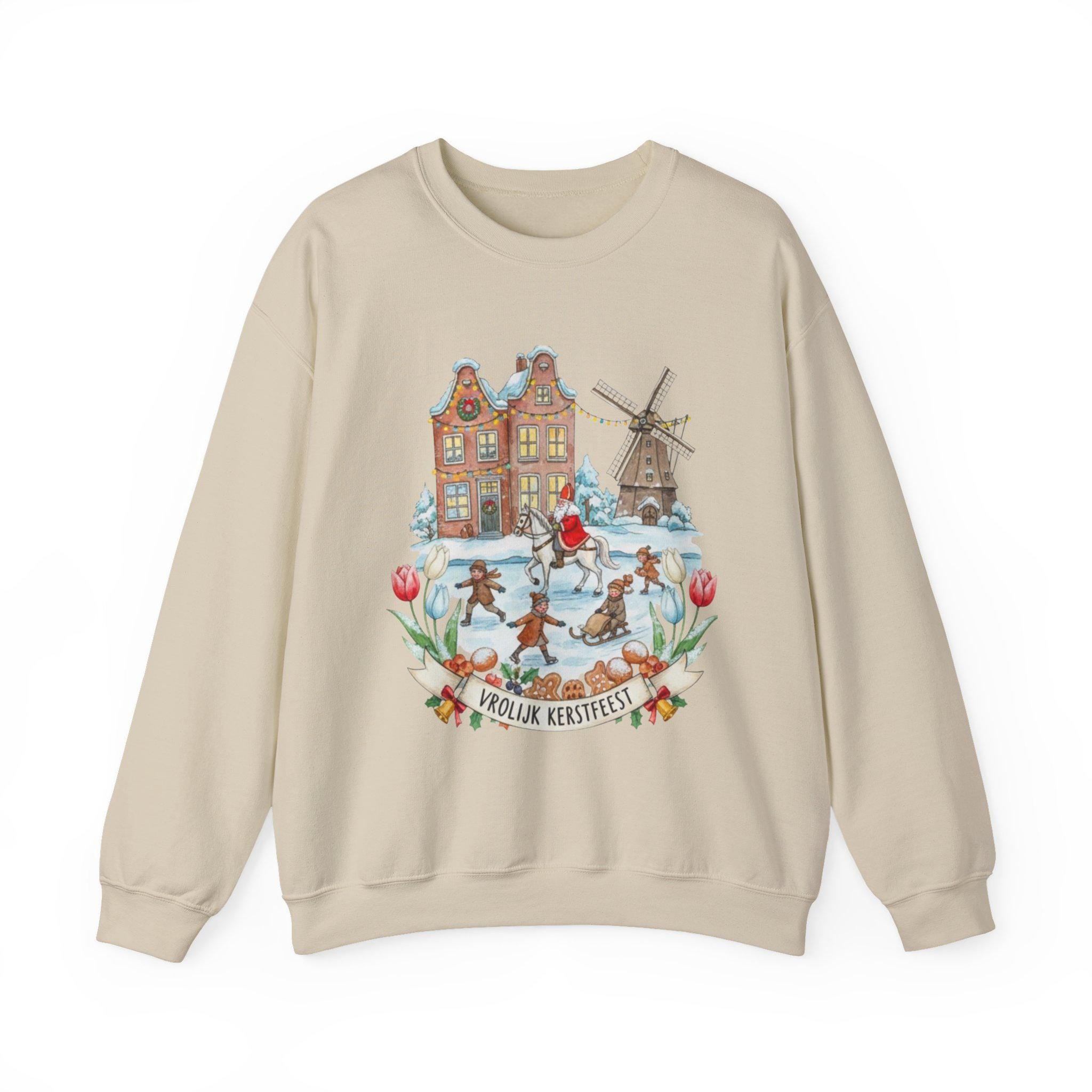 Vrolijk Kerstfeest Dutch Christmas Sweatshirt – Ice Skating Winter Pullover | Netherlands Holiday Sweater