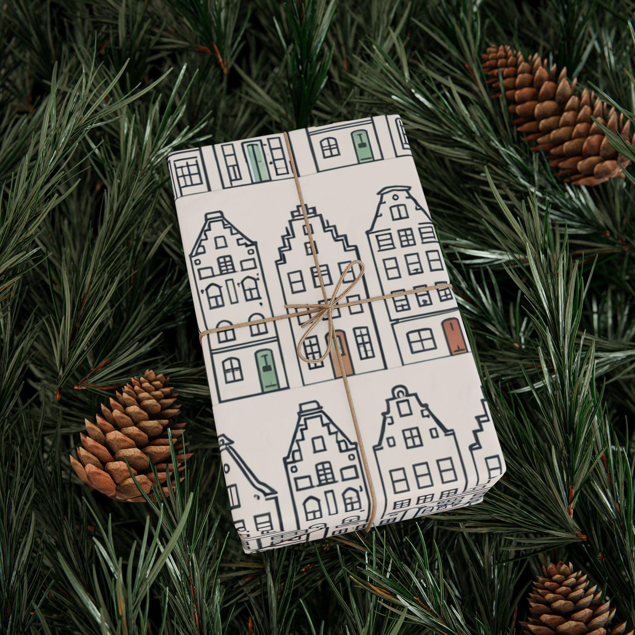 Dutch Canal House Wrapping Paper | Netherlands Gift Wrap | European Aesthetic Gift Paper | Year Round Neutral Wrap